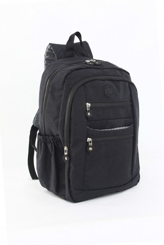 Siyah Büyük Boy Günlük Kadın El Askılı Sırt Çantası Su Geçirmez İthal Krinkıl Kumaş Çok Gözlü 5430