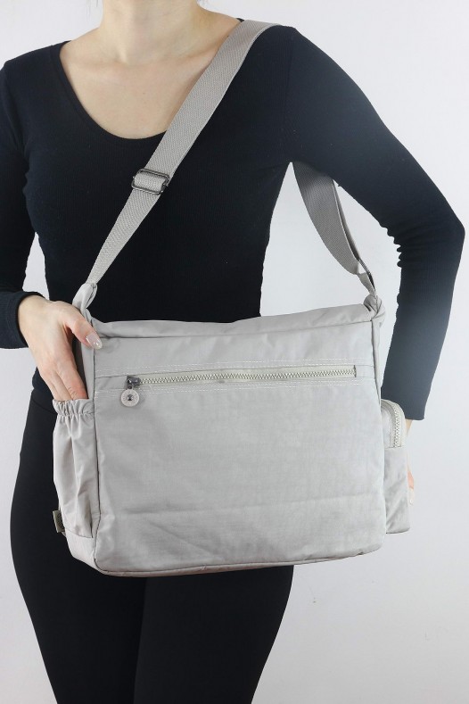 Bej A4 Laptop Büyük Boy Günlük Kadın Çapraz Askılı Postacı Omuz Çantası Su Geçirmez Krinkıl 5431