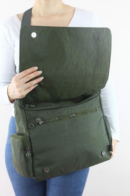 Haki A4 Laptop Büyük Boy Günlük Kadın Çapraz Askılı Postacı Omuz Çantası Su Geçirmez Krinkıl 5431