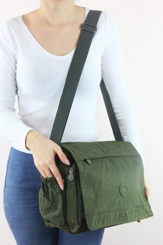 Haki A4 Laptop Büyük Boy Günlük Kadın Çapraz Askılı Postacı Omuz Çantası Su Geçirmez Krinkıl 5432