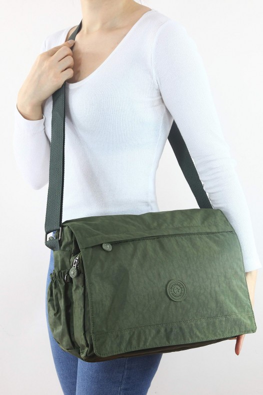 Haki A4 Laptop Büyük Boy Günlük Kadın Çapraz Askılı Postacı Omuz Çantası Su Geçirmez Krinkıl 5432