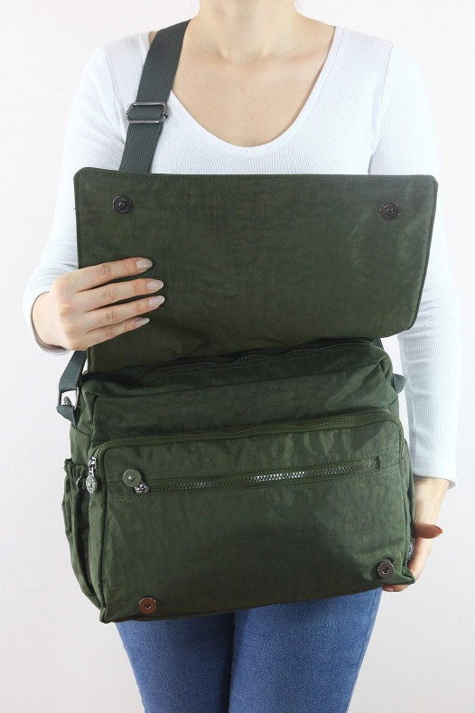 Haki A4 Laptop Büyük Boy Günlük Kadın Çapraz Askılı Postacı Omuz Çantası Su Geçirmez Krinkıl 5432