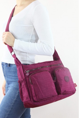 Bordo A4 Laptop Büyük Boy Günlük Kadın Çapraz Askılı Postacı Omuz Çantası Su Geçirmez Krinkıl 5433