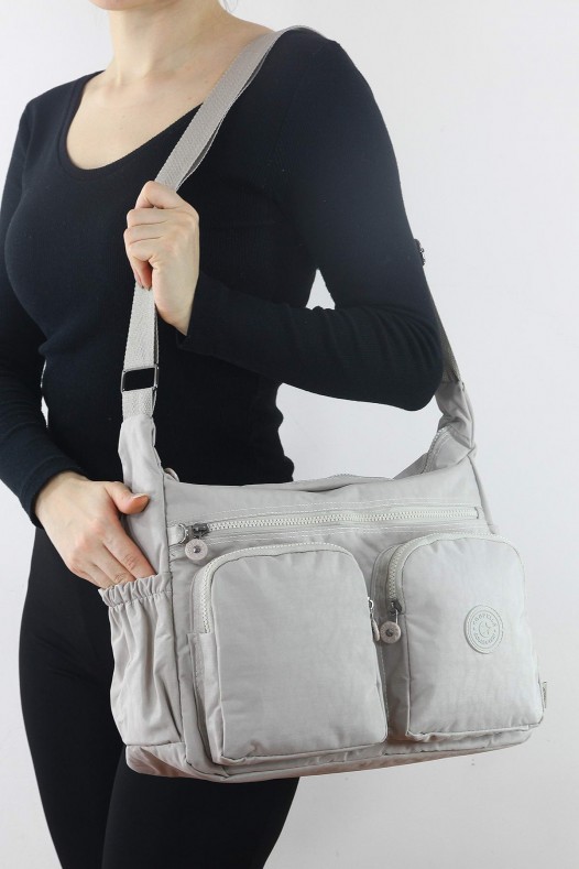 Bej A4 Laptop Büyük Boy Günlük Kadın Çapraz Askılı Postacı Omuz Çantası Su Geçirmez Krinkıl 5433