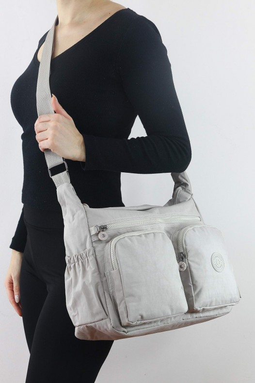 Bej A4 Laptop Büyük Boy Günlük Kadın Çapraz Askılı Postacı Omuz Çantası Su Geçirmez Krinkıl 5433