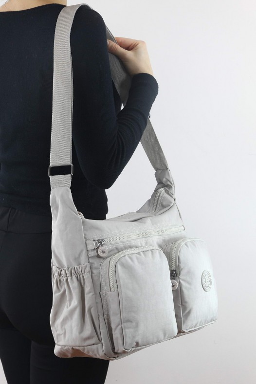 Bej A4 Laptop Büyük Boy Günlük Kadın Çapraz Askılı Postacı Omuz Çantası Su Geçirmez Krinkıl 5433