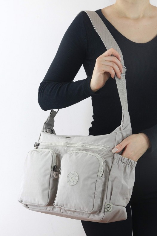 Bej A4 Laptop Büyük Boy Günlük Kadın Çapraz Askılı Postacı Omuz Çantası Su Geçirmez Krinkıl 5433