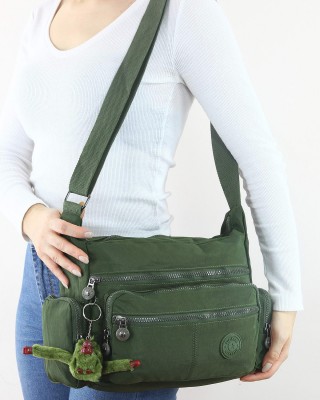 Haki Orta Boy Günlük Kadın Çapraz Askılı Postacı Omuz Çantası Su Geçirmez İthal Krinkıl Kumaş 5434