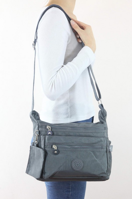 Gri Orta Boy Günlük Kadın Çapraz Askılı Postacı Omuz Çantası Su Geçirmez Krinkıl Çok Gözlü 5435