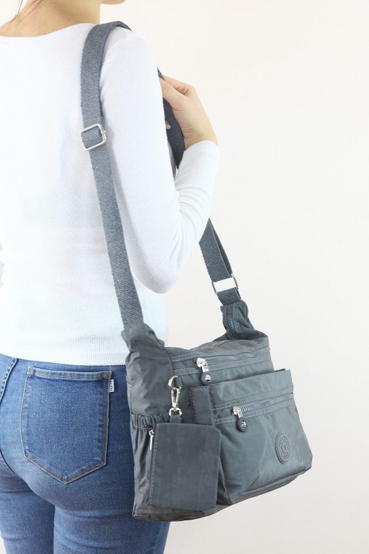 Gri Orta Boy Günlük Kadın Çapraz Askılı Postacı Omuz Çantası Su Geçirmez Krinkıl Çok Gözlü 5435