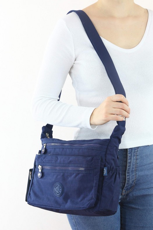 Lacivert Orta Boy Günlük Kadın Çapraz Askılı Postacı Omuz Çantası Su Geçirmez Krinkıl Çok Gözlü 5435