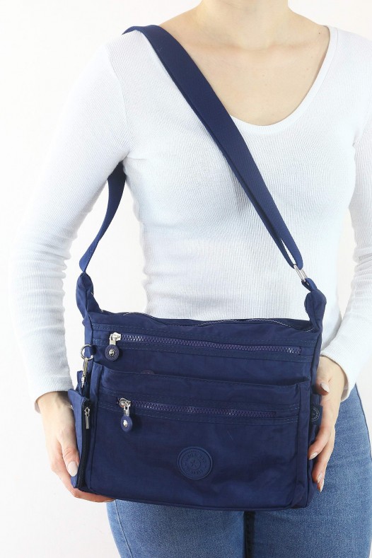Lacivert Orta Boy Günlük Kadın Çapraz Askılı Postacı Omuz Çantası Su Geçirmez Krinkıl Çok Gözlü 5435