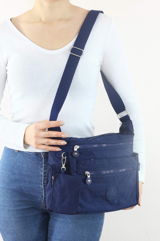 Lacivert Orta Boy Günlük Kadın Çapraz Askılı Postacı Omuz Çantası Su Geçirmez Krinkıl Çok Gözlü 5435