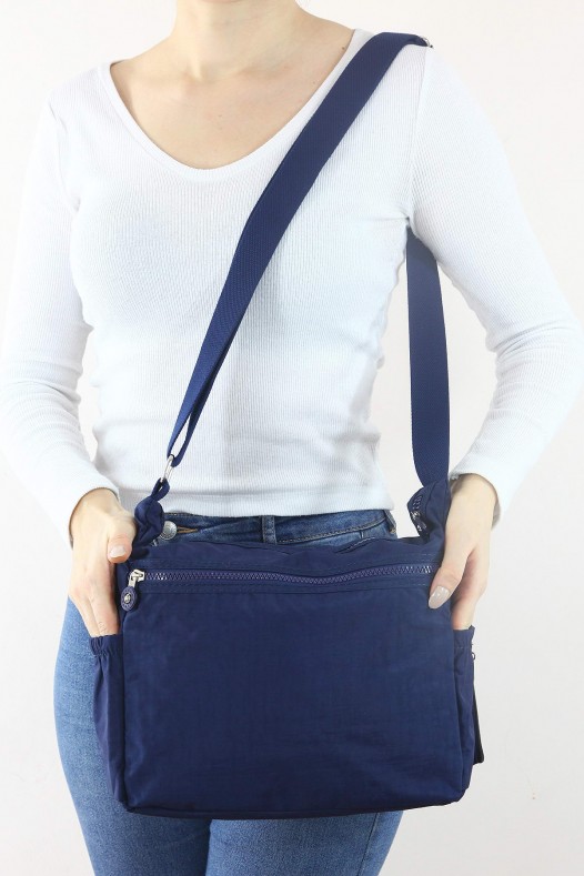 Lacivert Orta Boy Günlük Kadın Çapraz Askılı Postacı Omuz Çantası Su Geçirmez Krinkıl Çok Gözlü 5435