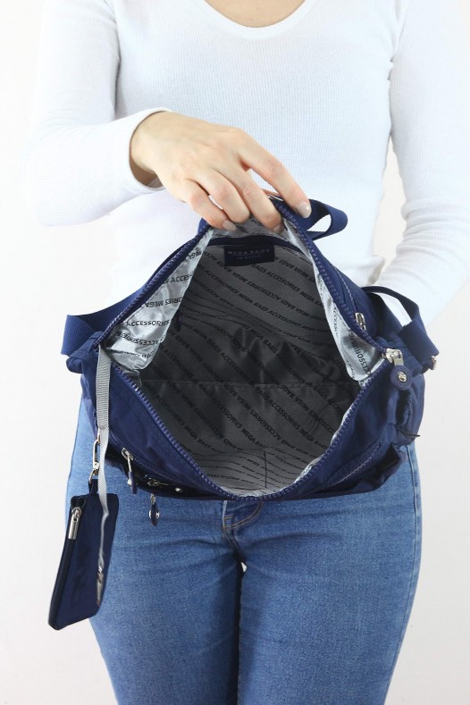 Lacivert Orta Boy Günlük Kadın Çapraz Askılı Postacı Omuz Çantası Su Geçirmez Krinkıl Çok Gözlü 5435