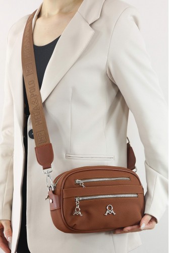 Taba Orta Boy Günlük Kadın Çapraz Askılı Omuz Çantası İthal Kaliteli Suni Deri Çok Bölmeli 5438