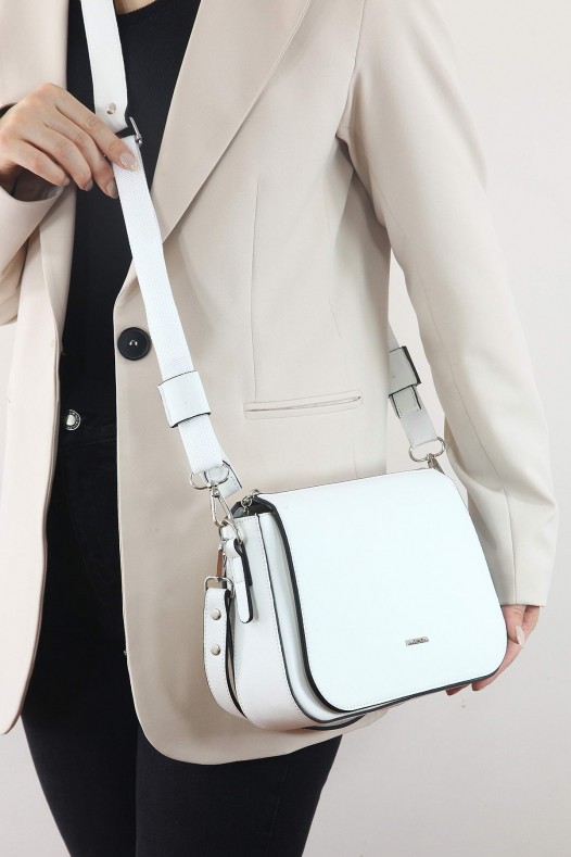 Beyaz Orta Boy Günlük Kadın Çapraz Askılı Omuz Çantası İthal Kaliteli Suni Deri Çok Gözlü 5441