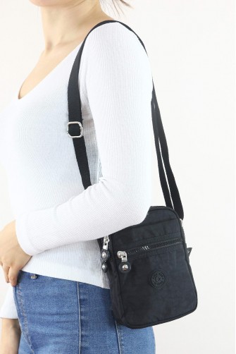 Siyah Orta Boy Günlük Kadın Çapraz Askılı Cüzdan Telefonluk Çanta Su Geçirmez İthal Krinkıl 5444