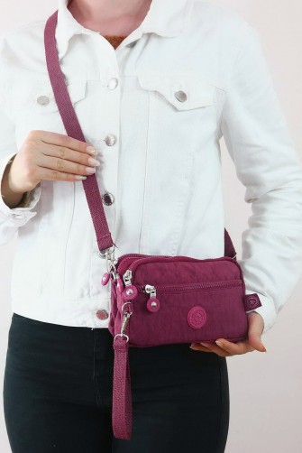 Bordo Orta Boy Günlük Kadın Çapraz Askılı Telefonluk Cüzdan Çanta Su Geçirmez İthal Krinkıl 5445