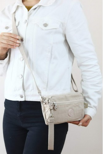 Krem Orta Boy Günlük Kadın Çapraz Askılı Telefonluk Cüzdan Çanta Su Geçirmez İthal Krinkıl 5445