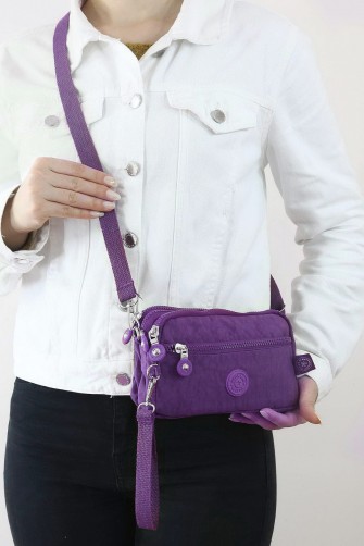 Mor Orta Boy Günlük Kadın Çapraz Askılı Telefonluk Cüzdan Çanta Su Geçirmez İthal Krinkıl 5445