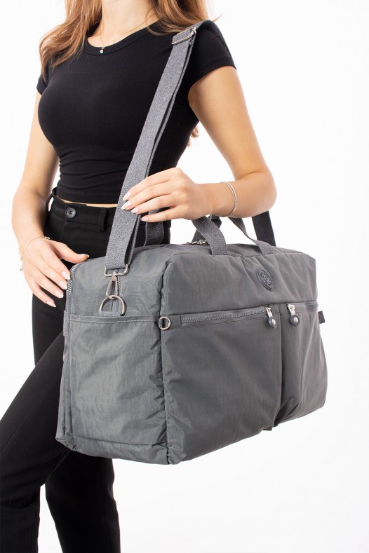 Gri Günlük Seyahat Çantası Su Geçirmez İthal Krinkıl Kumaş Çok Gözlü Bölmeli Astarlı 5447