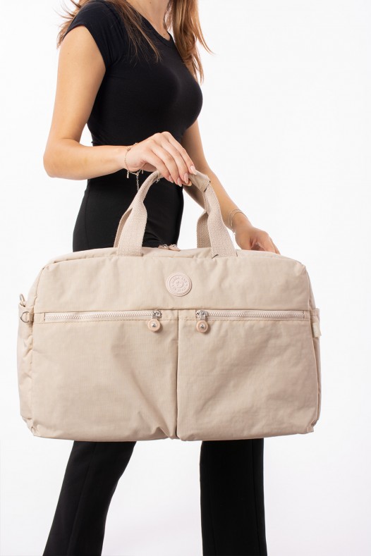 Krem Günlük Seyahat Çantası Su Geçirmez İthal Krinkıl Kumaş Çok Gözlü Bölmeli Astarlı 5447