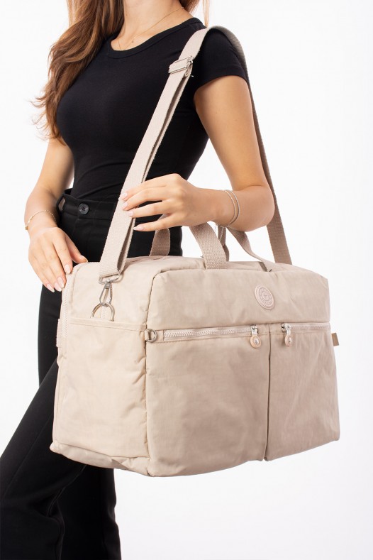 Krem Günlük Seyahat Çantası Su Geçirmez İthal Krinkıl Kumaş Çok Gözlü Bölmeli Astarlı 5447