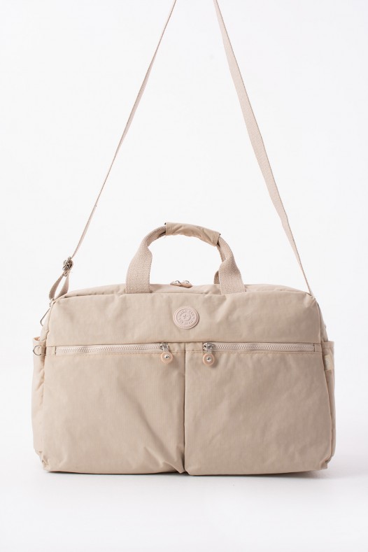 Krem Günlük Seyahat Çantası Su Geçirmez İthal Krinkıl Kumaş Çok Gözlü Bölmeli Astarlı 5447