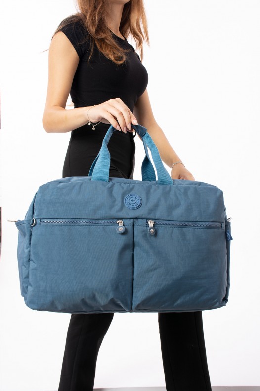 Mavi Günlük Seyahat Çantası Su Geçirmez İthal Krinkıl Kumaş Çok Gözlü Bölmeli Astarlı 5447