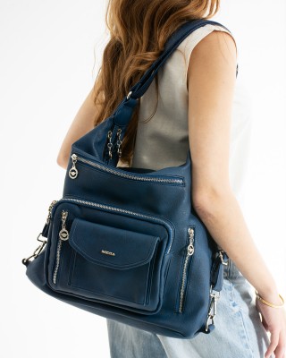 Lacivert Büyük Boy Günlük Kadın Omuz ve Sırt Çantası İthal Kaliteli Suni Deri Çok Gözlü 5448