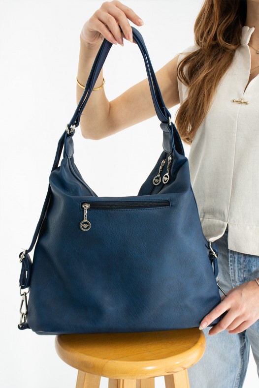 Lacivert Büyük Boy Günlük Kadın Omuz ve Sırt Çantası İthal Kaliteli Suni Deri Çok Gözlü 5448