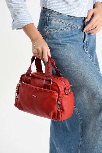 Kırmızı Orta Boy Günlük Kadın Çapraz Askılı El Omuz Çantası İthal Kaliteli Suni Deri Çok Gözlü 5449