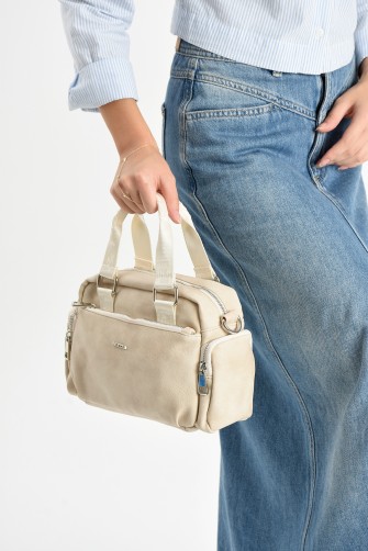 Krem Orta Boy Günlük Kadın Çapraz Askılı El Omuz Çantası İthal Kaliteli Suni Deri Çok Gözlü 5449