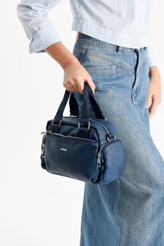 Lacivert Orta Boy Günlük Kadın Çapraz Askılı El Omuz Çantası İthal Kaliteli Suni Deri Çok Gözlü 5449