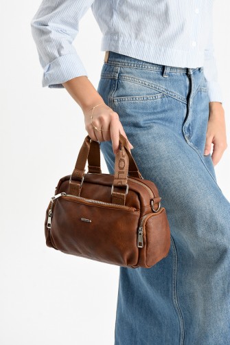 Taba Orta Boy Günlük Kadın Çapraz Askılı El Omuz Çantası İthal Kaliteli Suni Deri Çok Gözlü 5449