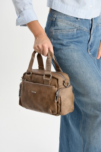 Vizon Orta Boy Günlük Kadın Çapraz Askılı El Omuz Çantası İthal Kaliteli Suni Deri Çok Gözlü 5449