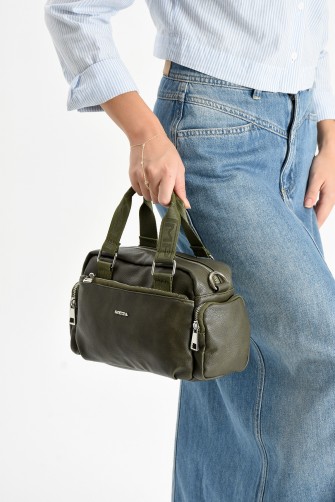 Yeşil Orta Boy Günlük Kadın Çapraz Askılı El Omuz Çantası İthal Kaliteli Suni Deri Çok Gözlü 5449