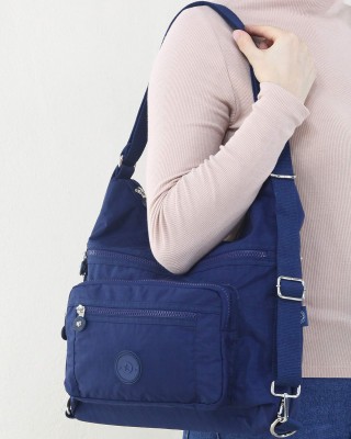 Lacivert Orta Boy Günlük Kadın Omuz ve Sırt Çantası Su Geçirmez İthal Krinkıl Kumaş Çok Gözlü 5450