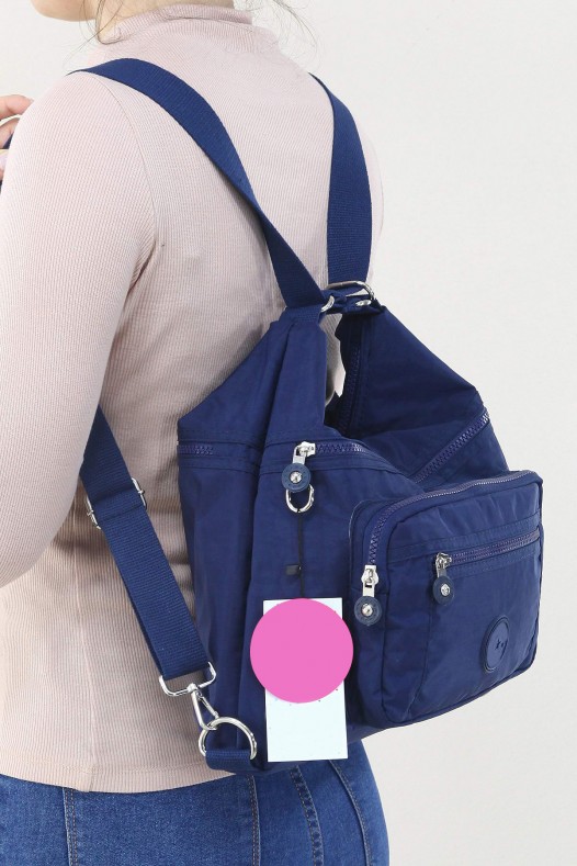 Lacivert Orta Boy Günlük Kadın Omuz ve Sırt Çantası Su Geçirmez İthal Krinkıl Kumaş Çok Gözlü 5450