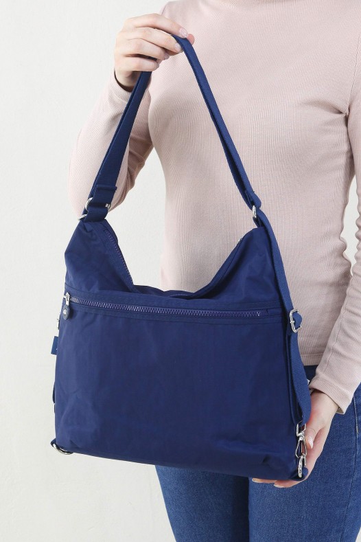 Lacivert Orta Boy Günlük Kadın Omuz ve Sırt Çantası Su Geçirmez İthal Krinkıl Kumaş Çok Gözlü 5450