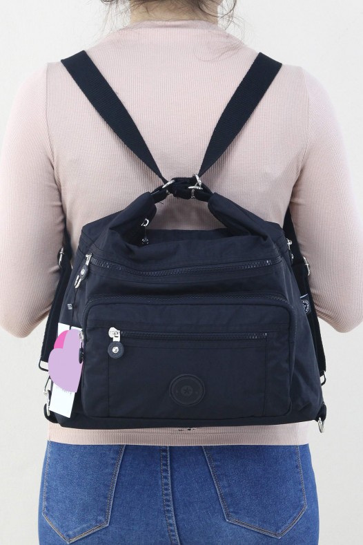 Siyah Orta Boy Günlük Kadın Omuz ve Sırt Çantası Su Geçirmez İthal Krinkıl Kumaş Çok Gözlü 5450