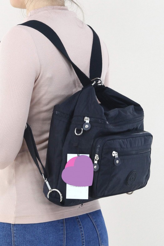 Siyah Orta Boy Günlük Kadın Omuz ve Sırt Çantası Su Geçirmez İthal Krinkıl Kumaş Çok Gözlü 5450