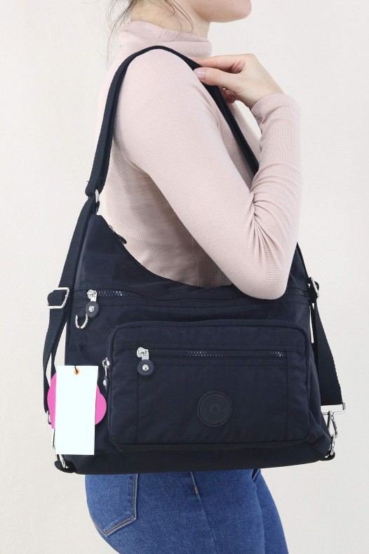 Siyah Orta Boy Günlük Kadın Omuz ve Sırt Çantası Su Geçirmez İthal Krinkıl Kumaş Çok Gözlü 5450