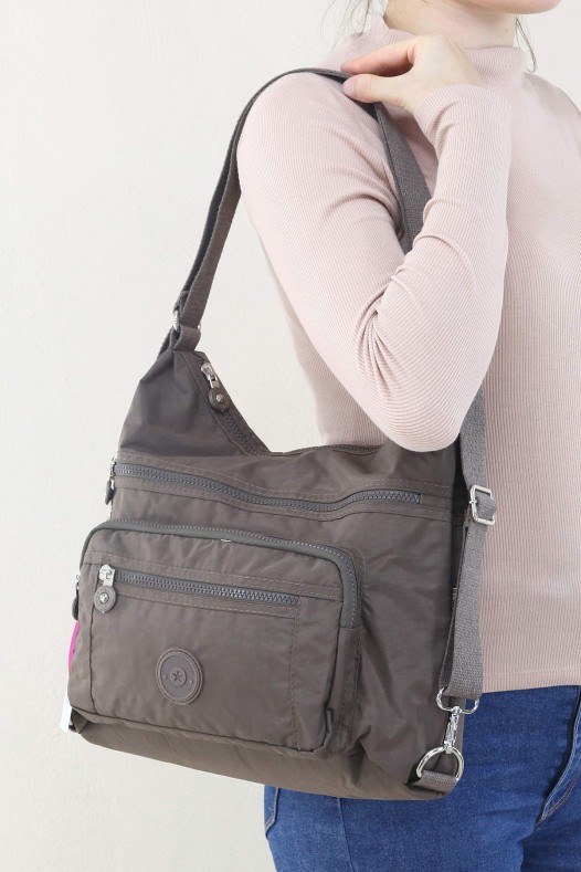 Vizon Orta Boy Günlük Kadın Omuz ve Sırt Çantası Su Geçirmez İthal Krinkıl Kumaş Çok Gözlü 5450