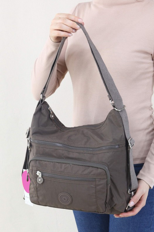 Vizon Orta Boy Günlük Kadın Omuz ve Sırt Çantası Su Geçirmez İthal Krinkıl Kumaş Çok Gözlü 5450