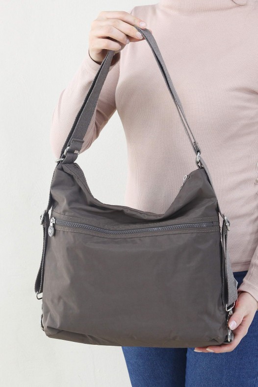 Vizon Orta Boy Günlük Kadın Omuz ve Sırt Çantası Su Geçirmez İthal Krinkıl Kumaş Çok Gözlü 5450