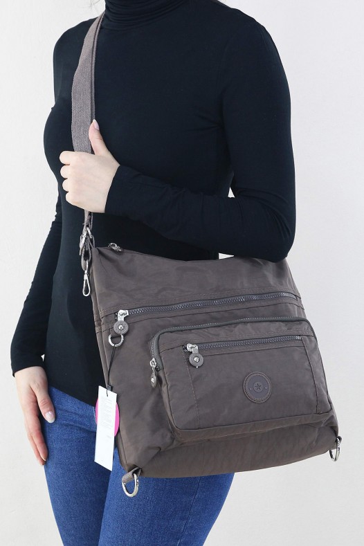 Vizon Orta Boy Günlük Kadın Omuz ve Sırt Çantası Su Geçirmez İthal Krinkıl Kumaş Çok Gözlü 5450