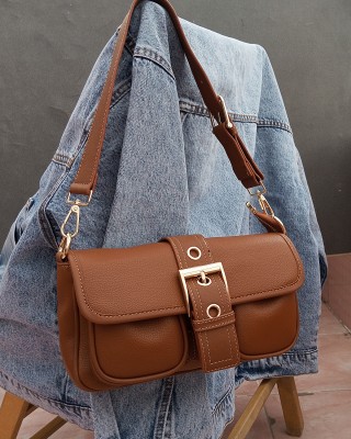 Taba Orta Boy Günlük Kadın Çapraz Askılı Kol Omuz Çantası İthal Kaliteli Suni Deri Astarlı 5451