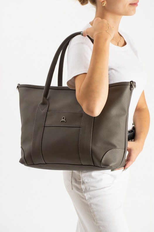 Gri Büyük Boy Günlük Kadın Kol ve Omuz Çantası Lakost Deri Üç Gözlü Bölmeli Fermuarlı Astarlı 5452